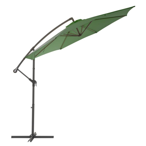 CorLiving 9.5ft Offset Green Fabric Patio Umbrella and Base Weight