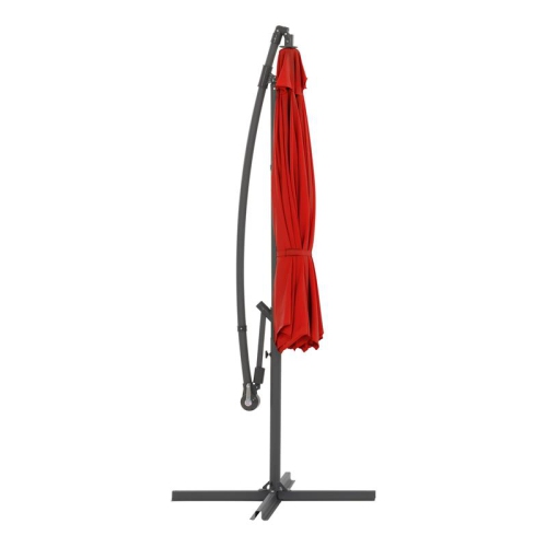 CorLiving 9.5ft Offset Crimson Red Fabric Patio Umbrella and Base Weight