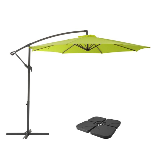 Parasol de patio en tissu vert lime déporté de 9,5 pi de CorLiving et poids de base