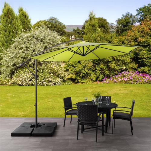 CorLiving 9.5ft Offset Lime Green Fabric Patio Umbrella and Base Weight