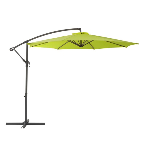 CorLiving 9.5ft Offset Lime Green Fabric Patio Umbrella and Base Weight