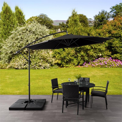 CorLiving 9.5ft Offset Black Fabric Patio Umbrella and Base Weight