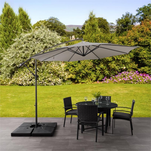 CorLiving 9.5ft Offset Sand Gray Fabric Patio Umbrella and Base Weight