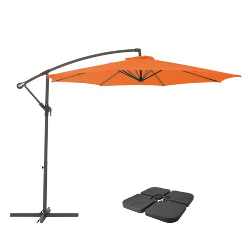 CORLIVING CANADA  Corliving 9.5Ft Offset Fabric Patio Umbrella And Base Weight In Orange Nice Umbrella