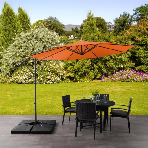 CorLiving 9.5ft Offset Orange Fabric Patio Umbrella and Base Weight