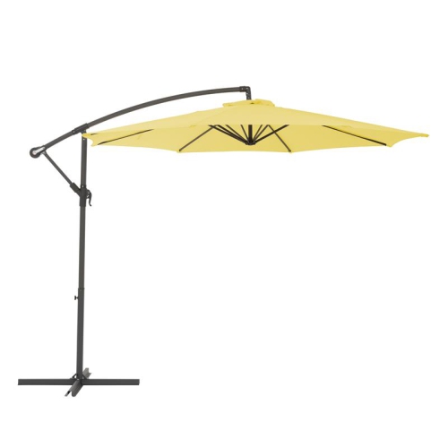CorLiving 9.5ft Offset Yellow Fabric Patio Umbrella and Base Weight