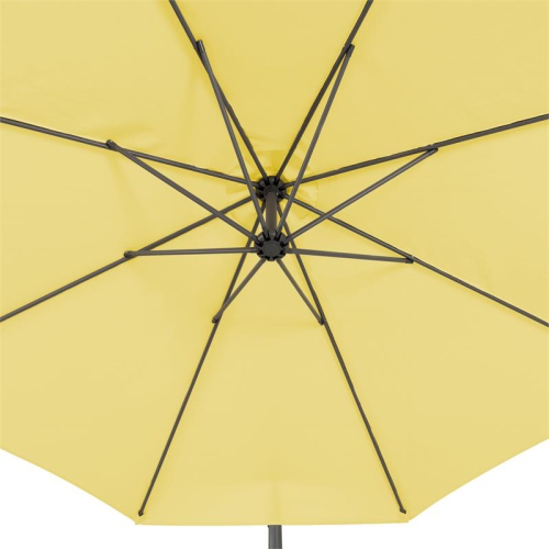 CorLiving 9.5ft Offset Yellow Fabric Patio Umbrella and Base Weight