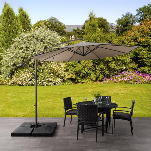 CorLiving 9.5ft Offset Sandy Brown Fabric Patio Umbrella and Base Weight