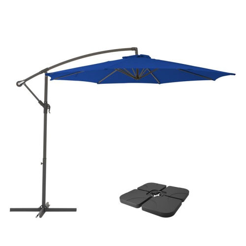 CORLIVING CANADA  Corliving 9.5Ft Offset Cobalt Fabric Patio Umbrella And Base Weight In Blue Great umbrella!