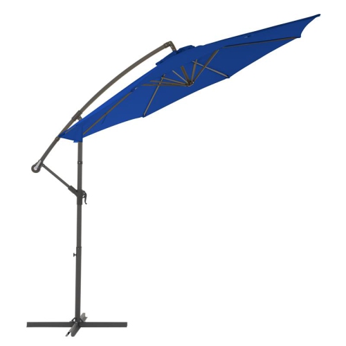 CorLiving 9.5ft Offset Cobalt Blue Fabric Patio Umbrella and Base Weight