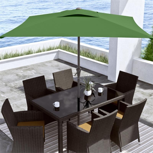 CorLiving 9ft Square Tilting Forest Green Fabric Patio Umbrella with Base