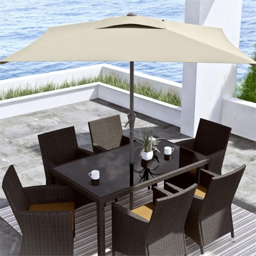 CorLiving Square Tilting Warm White Fabric Patio Umbrella with Base