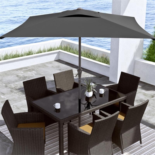 CorLiving Square Tilting Black Fabric Patio Umbrella with Base