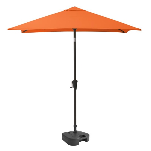 CORLIVING  Square Tilting Fabric Patio Umbrella With Base In Orange The device that tightens around the umbrella pole does not stop the umbrella from turning freely