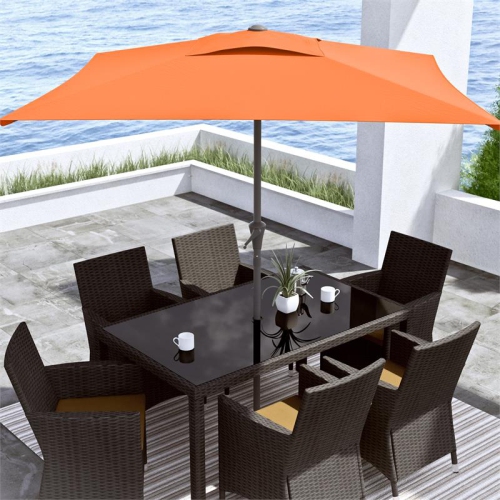CorLiving Square Tilting Orange Fabric Patio Umbrella with Base