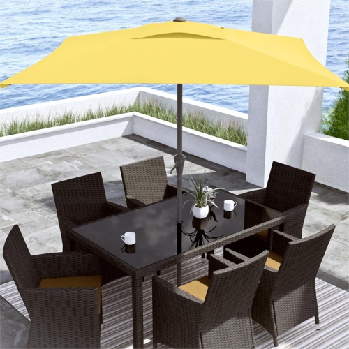 CorLiving Square Tilting Yellow Fabric Patio Umbrella with Base