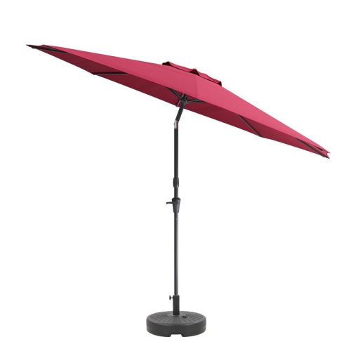 Parasol de patio en tissu rouge avec base inclinable résistant au vent de 10 pi de CorLiving