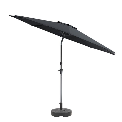 Parasol de patio en tissu noir inclinable résistant au vent de 10 pi de CorLiving avec base