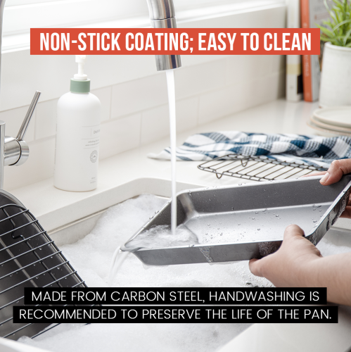 Chef Pomodoro – Grand plat à rôtir en acier au carbone antiadhésif avec grille, plat à rôtir robuste pour le four, 16 x 11 po, résistant à la chaleur