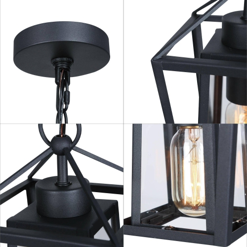 Modern Black Outdoor Hanging Pendant Light, Matte Black Farmhouse Clear Glass Lantern LED Mini Outdoor Hanging Kitchen Island Light