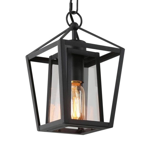 Modern Black Outdoor Hanging Pendant Light, Matte Black Farmhouse Clear Glass Lantern LED Mini Outdoor Hanging Kitchen Island Light