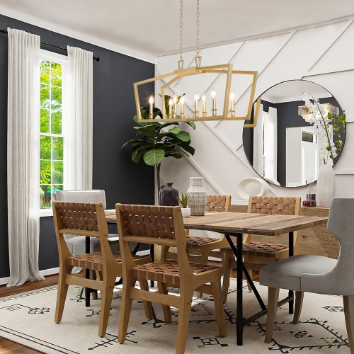 Modern Gold Candlestick Chandelier, 8-Light Gold Kitchen Island Chandelier Cage Hanging Light with Candle Style