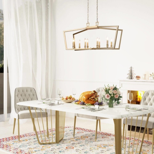 Modern Gold Candlestick Chandelier, 8-Light Gold Kitchen Island Chandelier Cage Hanging Light with Candle Style