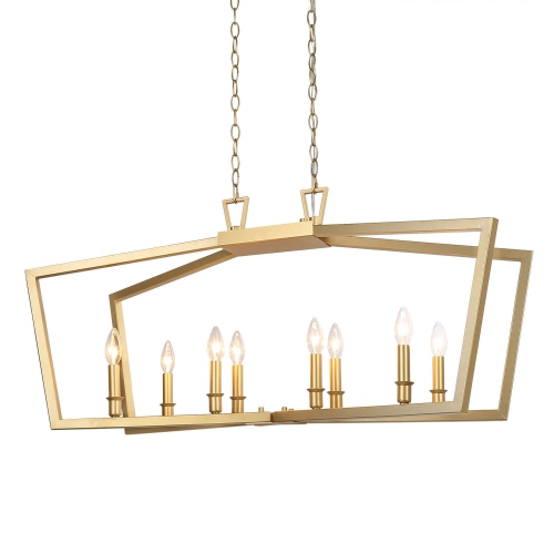 Modern Gold Candlestick Chandelier, 8-Light Gold Kitchen Island Chandelier Cage Hanging Light with Candle Style