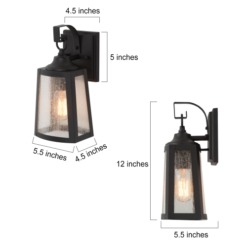 Farmhouse Black Outdoor Wall Sconce Light, 1-Light Modern Outdoor Wall Lantern Sconce with Rustic Seeded Glass Shade