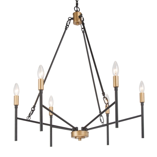 Modern Industrial Chandelier, 6-Light Black and Deep Gold Dining Room Chandelier with Classic Candle Style