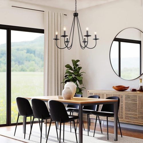 Modern Black Dining Room Chandelier, 6-Light Large Chandelier Lighting with Candlestick Design