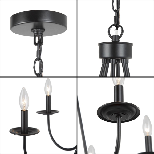 Modern Black Dining Room Chandelier, 6-Light Large Chandelier Lighting with Candlestick Design