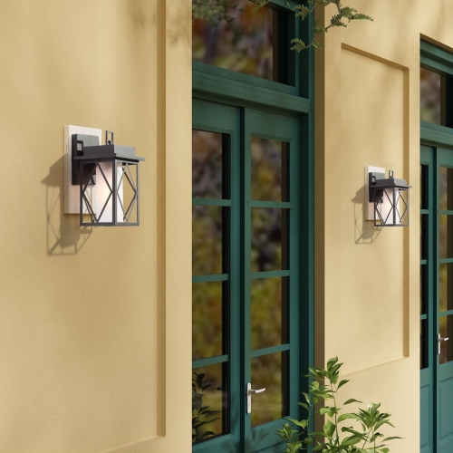 Farmhouse Black Outdoor Wall Sconce, 1-Light Modern Cage Outdoor Wall Lantern Sconce with Frosted Glass Shade