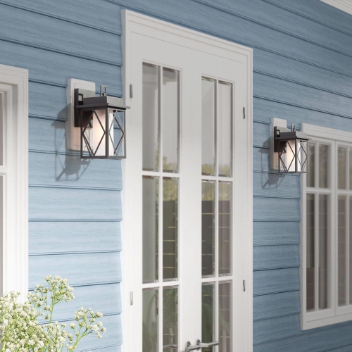 Farmhouse Black Outdoor Wall Sconce, 1-Light Modern Cage Outdoor Wall Lantern Sconce with Frosted Glass Shade