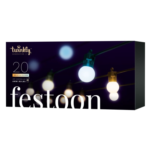 Twinkly Festoon – 20 AWW LED Bulb Lights String, 33 ft, Amber, Warm White, Cold White – Generation II