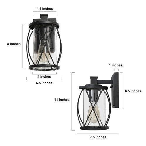 Farmhouse Drum Outdoor Wall Sconce Light, 1-Light Matte Black Industrial Outdoor Cage Wall Lantern with Clear Glass Shade