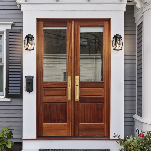 Farmhouse Drum Outdoor Wall Sconce Light, 1-Light Matte Black Industrial Outdoor Cage Wall Lantern with Clear Glass Shade