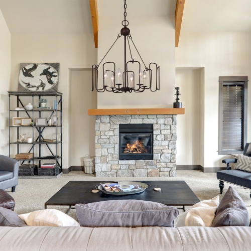 Farmhouse Dining Room Chandelier, 6-Light Bronze Drum Hanging Ceiling Light Rustic Round Chandelier Pendant Light