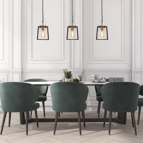 Black and Gold Pendant Light, 1-Light Modern Drum Kitchen Island Pendant Lighting with Seeded Glass Shade