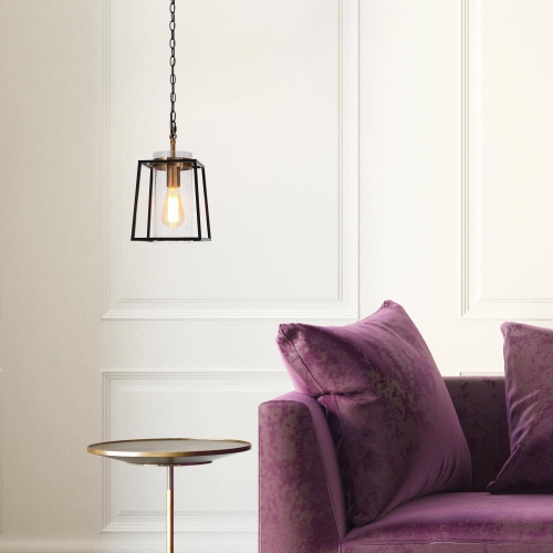 Black and Gold Pendant Light, 1-Light Modern Drum Kitchen Island Pendant Lighting with Seeded Glass Shade