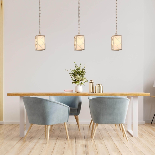 Gold Cage Mini Pendant Light, 1-Light Modern Geometric Lantern Kitchen Island Pendant Light with Fabric Shade