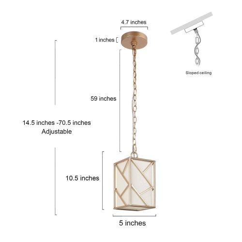 Gold Cage Mini Pendant Light, 1-Light Modern Geometric Lantern Kitchen Island Pendant Light with Fabric Shade