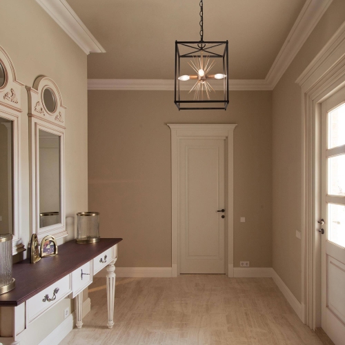 Modern Geometric Dining Room Chandelier, 4-Light Matte Black and Gold Sputnik Square Kitchen Island Chandelier