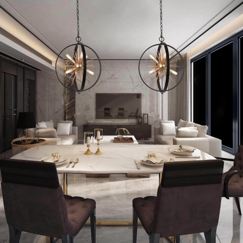 Modern Sputnik Island Chandelier Light, 6-Light Brass Gold Globe Chandelier Lighting for Dining Room