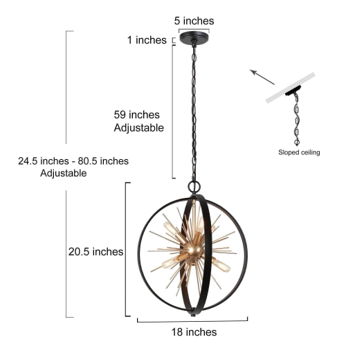 Modern Sputnik Island Chandelier Light, 6-Light Brass Gold Globe Chandelier Lighting for Dining Room