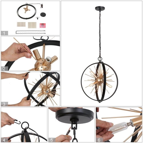 Modern Sputnik Island Chandelier Light, 6-Light Brass Gold Globe Chandelier Lighting for Dining Room