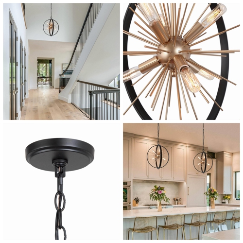 Modern Sputnik Island Chandelier Light, 6-Light Brass Gold Globe Chandelier Lighting for Dining Room