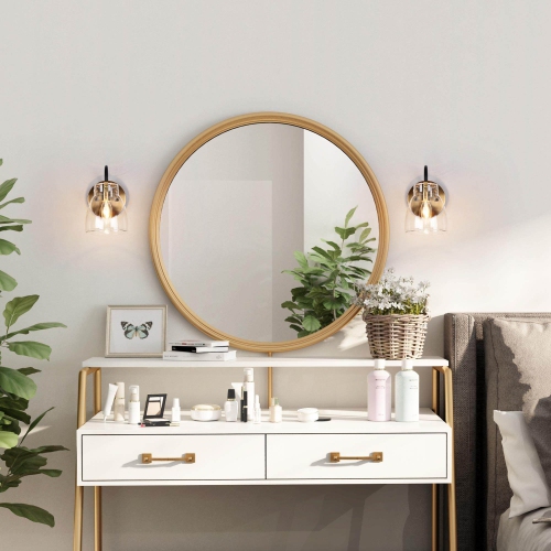 Black and Gold Wall Sconce, 1-Light Modern Transitional Bathroom Vanity Light with Clear Glass Shade