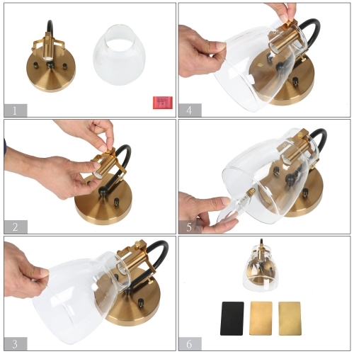 Black and Gold Wall Sconce, 1-Light Modern Transitional Bathroom Vanity Light with Clear Glass Shade