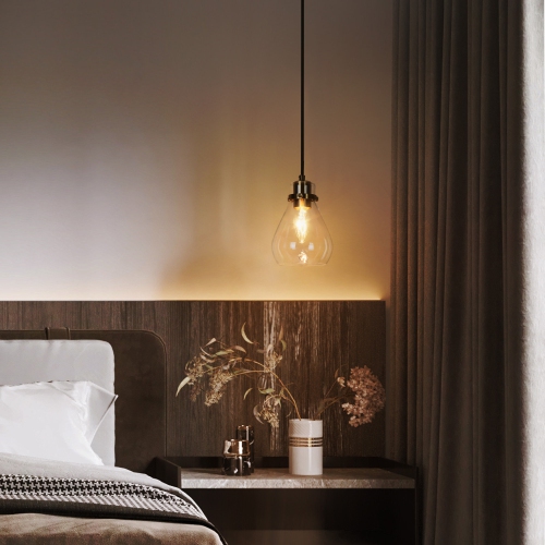 Modern Gold Kitchen Pendant Lighting, 1-Light Bell Clear Glass Hanging Ceiling Lighting for Kitchen Island